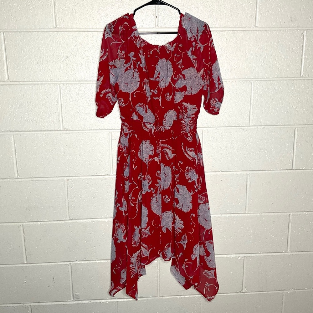 < Tommy Hilfiger Red Floral Asymmetrical Dress > - Picture 5 of 5